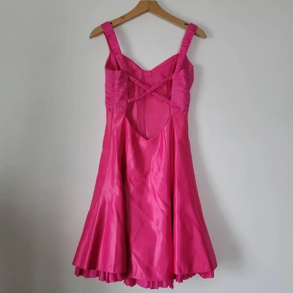 Gunne Sax Jessica McClintock Pink Y2K Taffeta Dress Juniors 7 Bow A Line Prom